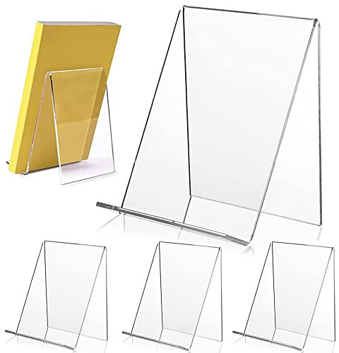 QNMD Transparent Plastik Buch Stand, 4 Stück Buchstütze Aufsteller, Acryl Kochbuchhalter, Acryl Buchständer, Buchaufsteller Transparente mit Ledge, für Fotos, Büchern, Handwerk, Kunstwerken