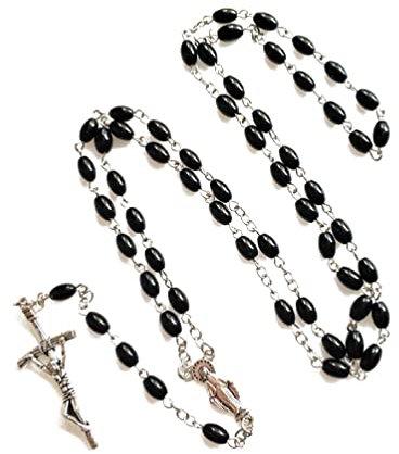 Yunnan Sourcing Ovale Perlenkette schwarzer Rosenkranz katholische Halskette Gebetsmedaille Kreuz Heiliger religiöser Schmuck Geschenke für Frauen Männer Mädchen Perlenkette für Frauen