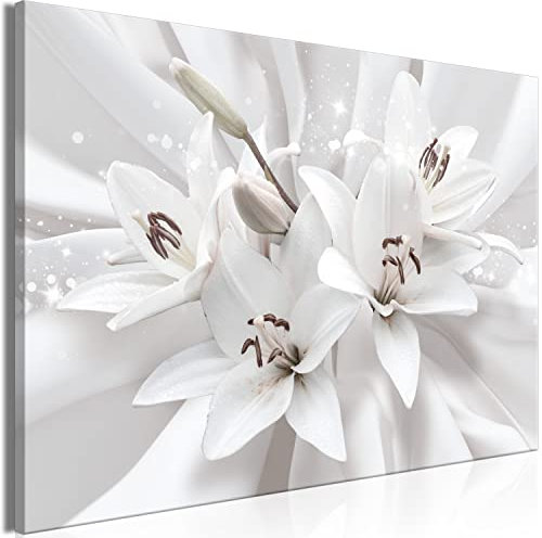 B&D XXL - Wandbilder weiße Lilien 60x40 cm Leinwandbild 1 tlg Kunstdruck modern Wanbilder Wanddekoration Design Wand Bild 3D Blumenstrauß bokeh Abstrakt b-C-10354-b-a