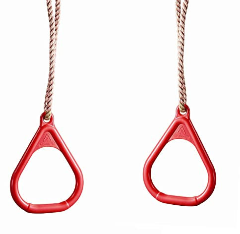 Gymnastik-Ringe/Turnringe aus rotem Kunststoff mit einstellbaren Seilen