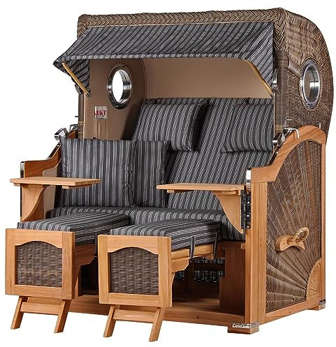 bene living Strandkorb-Set Ammersee 2,5-Sitzer Teak - PE grau - Modell 500 - Liftersystem
