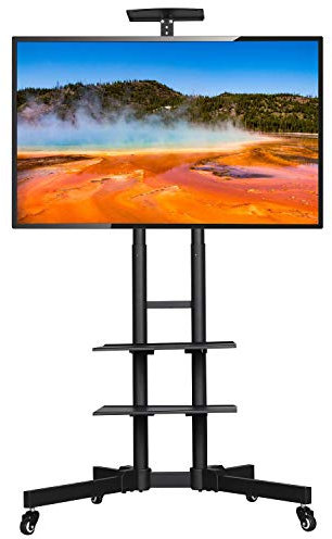 costoffs Rolling Height Adjustable TV Stand on Wheels for 32-75In Plasma/LCD/LED/TVs, Mobile TV Display Stand with 2 Storage Tray, Flat Panel Curved Screen TVs up to 50kg TV Screen, 89x66x196.5cm