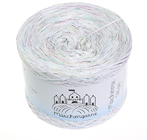 Bobbel Wolle Uni + Multicolour Glitzer 300g - 1140m 4Fach Größe Strickwolle Häkeln (Weiß Multicolour Glitzer)