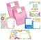 Minkocards 12 Einladungskarten zum zehnten Kindergeburtstag 10. Geburtstag Mädchen Donuts incl. 12 Umschläge, 12 Partytüten/rosa, 12 Aufkleber, 12 Lesezeichen, 12 Blöcke, 12 Schiffe versenken