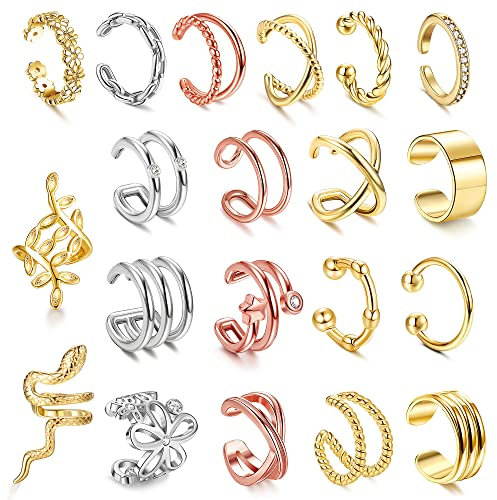 ORAZIO 20Pcs Ear Cuff Set Damen Ohrmanschette Ohrringe Earcuffs Set Helix Knorpel Ohrmanschette Ohne Ohrloch Wickelohrring Fakepircings Ohr Cuffs Ohrklemme 1