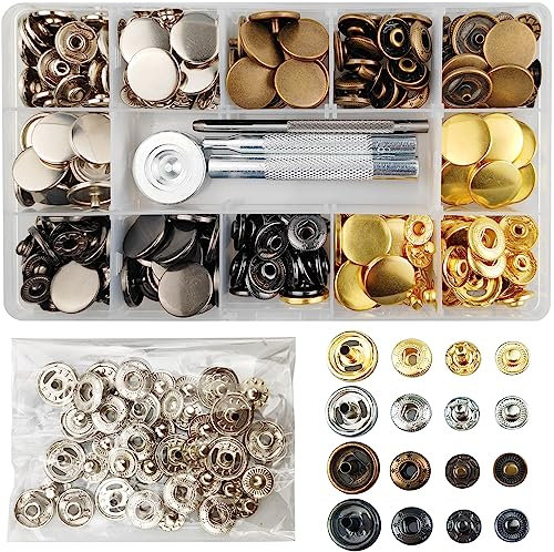 90 Sets Druckknopf Set, 17 mm 4 Farben Druckknöpfe aus Messing, Metall Druckknöpfe mit Fixierwerkzeug Kit für Nähen, Leder, Kleidung, Jacken, Jeans trägt, Brieftasche, Handtasche
