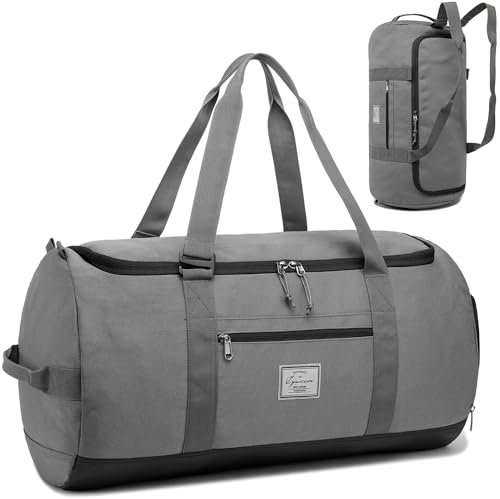 Lyweem Sporttasche Herren Reisetasche Groß 60L Sporttaschen Rucksack mit Schuhfach Wasserdicht Trainingstasche Damen Fitness Gym Tasche Weekender Duffle Bag für Sport, Reisen, Grau
