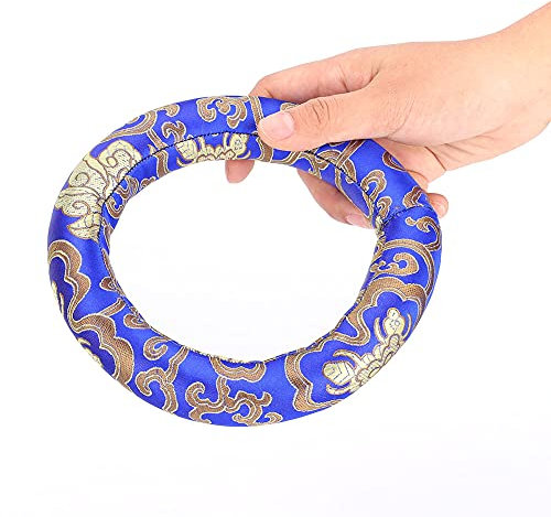 Cojín Bordado Seda 16cm para Cuencos Metales - Soporte Meditación, Compatible Bols Chantants 25-30cm (Azul Tibetano)