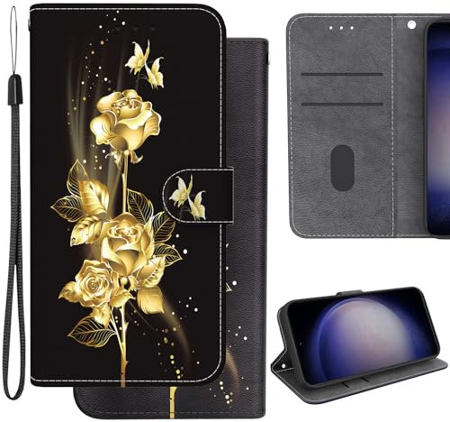 Ammeer Hülle für OnePlus Nord N10 5G, Flip Folio PU Leder Schutzhülle Handy Tasche Wallet Case Cover Ständer mit Magnetverschluss - Gold Rose