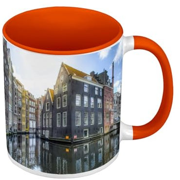 Tazza di colore di qualità premium arancione – Canali di Amsterdam Olanda Paesi Bassi – Tazza con manico e interno colorato