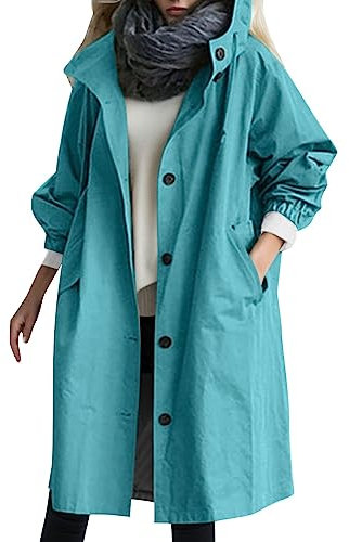 Femmes Printemps Automne Veste de Pluie Longue pour Femme Manteau à Capuche Coupe-Vent Imperméable d'Extérieur Camping Randonnée Veste de sport - Grande taille - Coupe-vent - Ultra légère