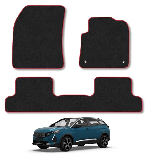 Peugeot 3008 (2022-2024) [Hybrid] Carpet Car Mats | Red Edge Trim Tailored Fit Floor Mats Full Coverage Protection Accessories Easy Clean Anti Slip Made in the UK