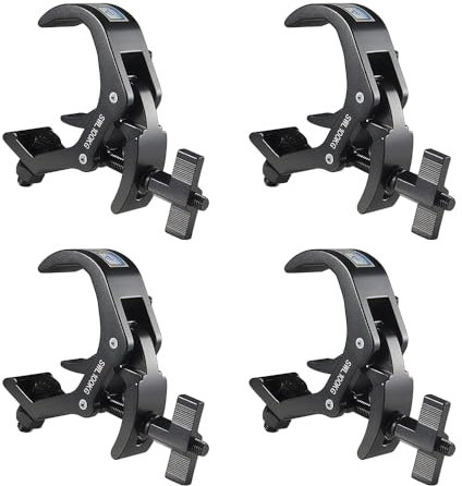 Traversen-Klemme, Bühnenlichtklemme, 4 Stück, GZhuoNan professionelle 38–60 mm, Aluminium, Schwarzlichtklemmen mit TÜV-zertifiziert, robuste 100 kg Beleuchtungsklemmen, passend für 3,8–6,1 cm