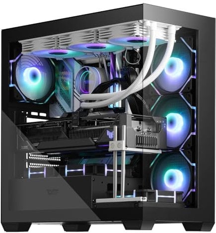 darkFlash ATX Mid-Tower PC Case, Pre-Install 4 PWM ARGB Fans Computer Case, Full View Dual Tempered Glass Gaming PC Case, Type C Port, Supports up to 360mm Water Cooling Radiator (Black), DS900