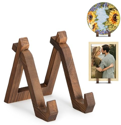 ANBOXIT Soporte Platos Decorativos de Madera - Elegante Soporte para Platos - Marcos para Cuadros Decorativos Expositor de Portafotos, Soporte Vinilos - 15,2 cm