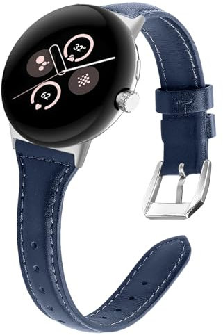 WoPail Leder Armband Kompatibel mit Google Pixel Watch 4/3 41mm/Watch 2/1 Ersatzarmband Damen Schlank und Leicht Armbänder für Google Pixel 4/3 41mm Blau