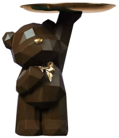 BLOOOK Statue Skulptur,Bär Figur Dekorative Tablett,Bären Skulpturen mit Dekotablett,Teddy Bär Deko Figuren Schlüsselschale,Dekoschale für Dessert Kosmetik Schmuck Kerzen (Braun (A))