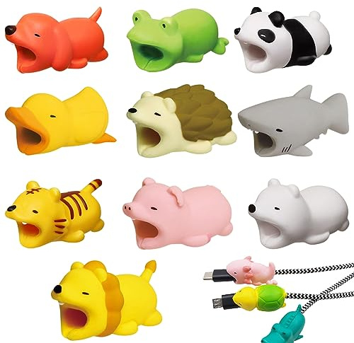 TNSRAY 10 Stück Tiere Kabel Silikon Protector bisse Ladekabel Saver USB Ladekabelschutz, Kabelclips Kabelhalter, Ladekabelschutz, Tiere Kabel Silikon Kompatibel mit iPhone/Android