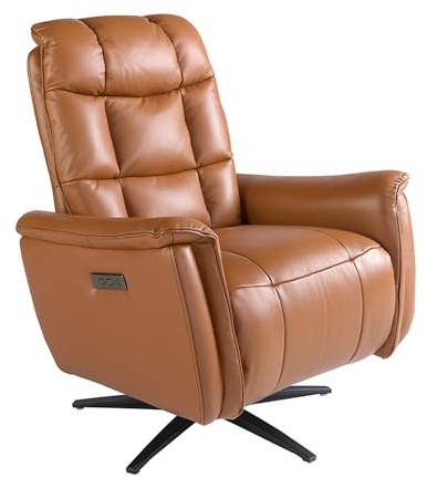 Angel Cerdá – Moderner Drehsessel mit grauem Lederbezug, 360°-Drehung | Hohe Rückenlehne und Armlehnen | Beine aus schwarzem Edelstahl | Design für das Wohnzimmer | 85 x 80/156 x 106 cm