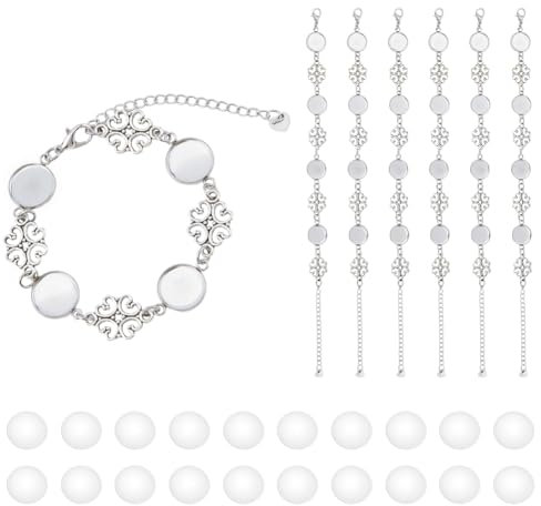 DICOSMETIC 10 Stück Cabochon Armbandfassungen Edelstahl Armbandrohlinge Cabochon Mit Glascabochons Gliederarmbandrohlinge Für Die Schmuckherstellung Fach: 12 mm