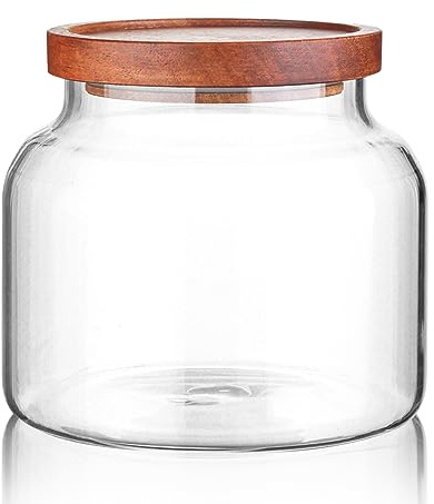 Labina Vorratsgläser Glas mit Holzdeckel,1400ml Glasbehälter Töpfe Weithals | Aufbewahrungsglas mit Lids, Luftdicht Aufbewahrungsglas mit Deckel für Zucker, Kekse, Spaghetti, Nüsse und Süßigkeiten