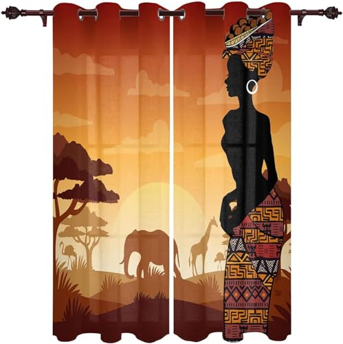 Pechiwuo Afrika Gardinen Wohnzimmer Vorhänge 3D Drucken Verdunkelungsvorhänge 2er Set, Tier Vorhang Blickdicht Ösen Wärmeisolierend Gardine Schlafzimmer Deko 2 x 60 x 150 cm（B X H） A978