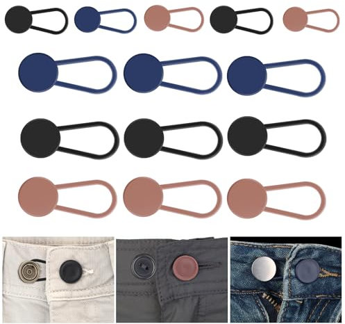 15 piezas Extensor de Botones para Pantalones, Botones elásticos, Extensores de Cintura de Botón Silicona, Expansor de botones para hombres y mujeres para Camisas, Pantalones, 2 tamaños