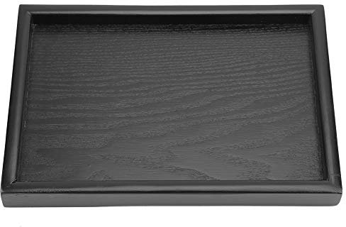 Msiud Bandeja de Madera para Servir, Rectangular Bandeja, Cuadrada Comida Negra Bandejas Decorativas Hechas A Mano Casa,decoración café Mesa con Asas Cuarto Café Aperitivos Frutas (22 * 15)