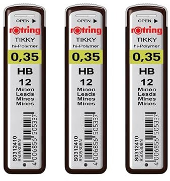 rOtring HB-Minen für Druckbleistift, 0,35 mm, 3 Stück, 12 Stück
