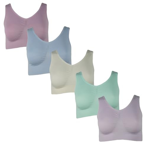 J-Line 5er Damen Komfort Bustier Schlaf BH ohne Bügel nahtlos Soft Bra Bralette, Mauve L