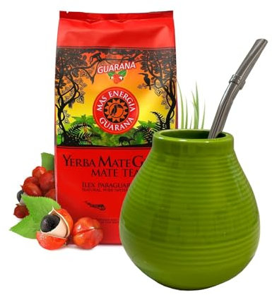 YERBA MATE Green Mas Energy STARTER SET Green Cup Natural Strong Energy Drink Mate Green Complete Set
