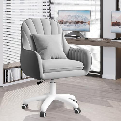 Aivermeil Homeoffice Stuhl, SamtStuhl mit Kopfkissen, 360° drehbar Höhenverstellbar Bürostuhl ergonomisch, Schminkstuhl Drehstuhl,für Arbeitszimmer Schlafzimmer,bis 120kg belastbar Grau