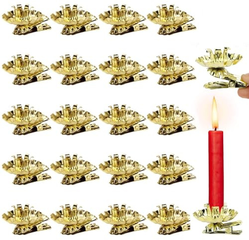 20 Stück Baumkerzenhalter Clip Gold, Mini Kerzenhalter für Weihnachtsbaum, Kerzenständer Metall Vintage Kerzenhalter Gold mit Clip für Hochzeit, Geburtstag, Feier, Party, Weihnachten Dekoration