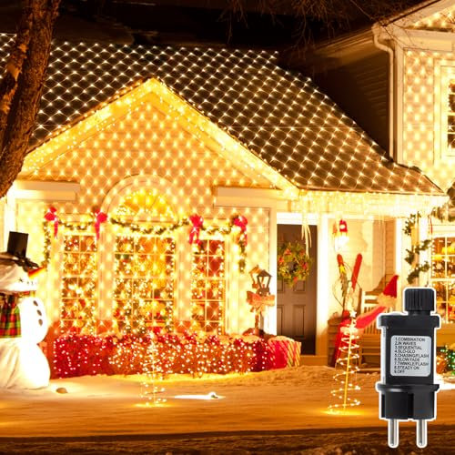Lichternetz Außen 3x2m, 200 LED Lichterkette Netz Außen Lichtervorhang warmweiß, wasserdicht Lichternetz Innen Weihnachtsbeleuchtungaußen Netz Außen mit Timer 8 Modi für Büsche Garten Zimmer Balkon