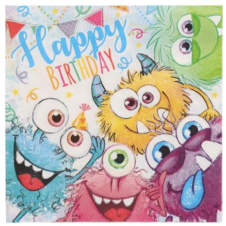200 Servietten, 3-lagig 1/4-Falz 33 cm x 33 cm Funny Monsters
