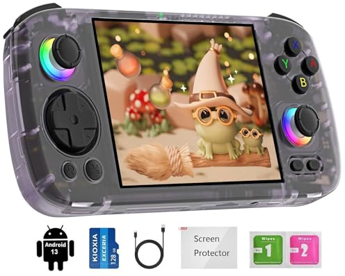RG406H Console di gioco portatile retrò, RG 406H Android 13 System Unisoc T820 processore touch screen da 4,0 pollici, supporto 1080 DP uscita 5G WiFi con scheda SD 128G (viola trasparente)