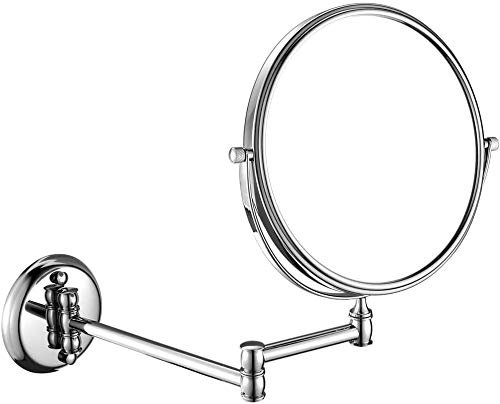 BOSHYUM Schminkspiegel, 8-Zoll-Schminkspiegel für das Badezimmer, an der Wand montiert, verchromt, mit Vergrößerung, stabil, doppelseitig, für Kosmetik, Rasieren, Waschtisch, ausziehbar, schwenkbar