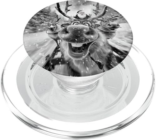 Smiling Reindeer Pulling Santa's Schlitten Funny Christmas PopSockets PopGrip für MagSafe