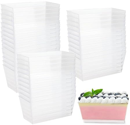 LoNinLoAn 30 Stück Dessertgläser Plastik, 140ML Dessertbecher Plastik, Klare Dessert Becher, Wiederverwendbar Quadratischer Desserttassen für Tiramisu Desserts Pudding Mousse