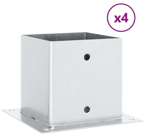 vidaXL Pfostenträger Quadratisch 4Stk. Silber 141x141mm Stahl Verzinkt, Pfostenschuh, Stützenschuh, Pfostenhülse, Pfostenanker, Stützenfuß