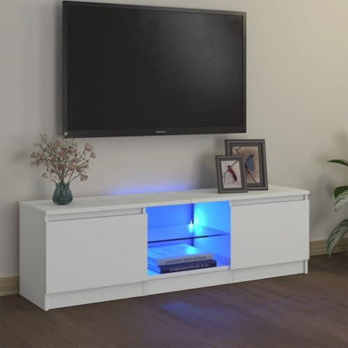 Myheimly TV Schrank mit LED-Leuchten,Lowboard Sideboard Fernsehschrank Fernsehtisch TV Möbel Tisch Board,HiFi-Schrank Weiß,120 x 30 x 35.5 cm