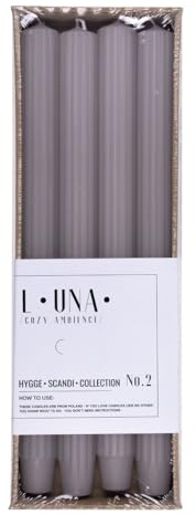 DONAU HOME Set Lange Stabkerzen Gerippt/Aschgrau/Grau / 4 Stück / 30 x Ø 2,50 cm Unparfümiert/Geriffelte/Tafelkerzen zur Dekoration im Wohnzimmer, Bad / 10 Stunden Brenndauer/Leuchterkerzen