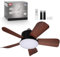 17 Ceiling Fans with Lights and Remote, Stepless Dimmable LED Ceiling Fan with 2 Socket Extenders, 6 Speeds 3 Colours, Reversible Air Circulation Fan, for Bedroom, Kitchen, Garage (Dark Woodgrain)