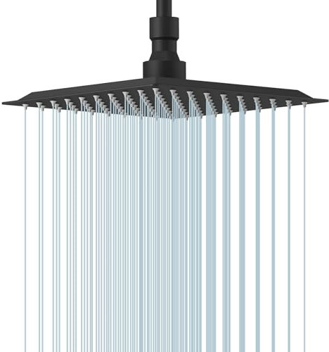 12 Inch Square Rain Shower Head - High Pressure Ultra Thin 304 Stainless Steel Showerhead, Matte Black Finish with Silicone Nozzles - for Full Body Waterfall Coverage, Easy Installation & Lush Bathroo