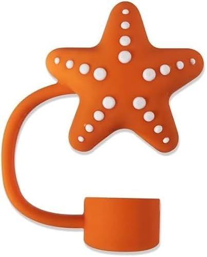 Orange Starfish Straw Cap, 10mm, Cute Silicone Covers Cap for Stanley Cup, Dust-Proof Drinking Reusable Tips Lids Drinking Straw Dispensers Accessories