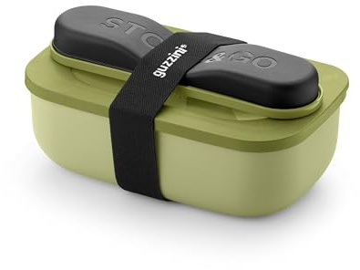 Guzzini - Store&Go, Set Lunch Box con Posate da Viaggio - Verde Avocado, 20x12xh7 cm - 900 cc - 171102253