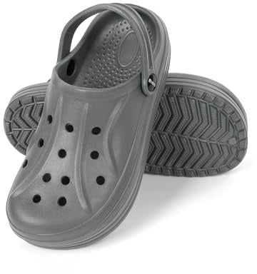 HEYO Clogs Herren Damen Leichte Gartenschuhe Pantoletten Unisex Gartenclogs Sandalen (Grau, EU Schuhgrößensystem, Erwachsene, Numerisch, M, 44)