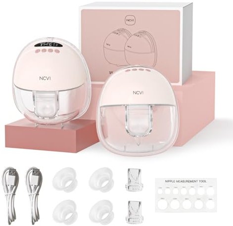 NCVI Electric Wearable Breast Pump 8131, Hands Free Breast Pumps with Strong Suction, 4 Modes 9 Levels, Portable Milk Pump with LED Display, Includes 19/21/24mm Comfortable Flanges (2 Pack, Pink)
