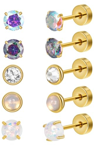 Ohrringe Set für Mehrere Ohrlöcher 316L Chirurgenstahl Ohrstecker und Klein Creolen für Helix Piercings Lobe Conch Helix Tragus Piercing Knorpel Ohrringe Perlen Herz Zirkonia