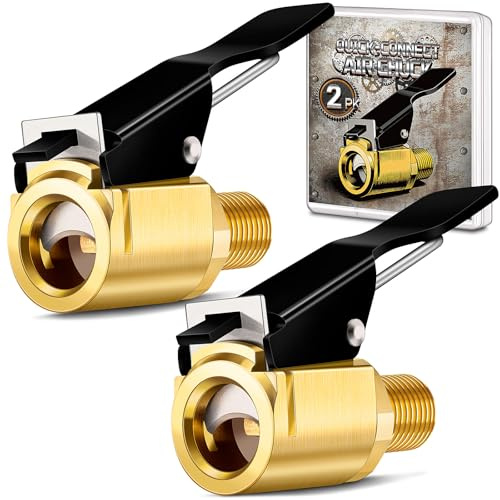 2-Pack Quick Connect Tire Inflator Air Chuck, Locking Tire Inflation Hose Adapter for Air Compressors & Valve Stems, Brass Tire Nozzle with Speed Clip for Threaded Twist Connection Convert to Lock On